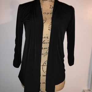 3/4 sleeve black polyester cardigan.